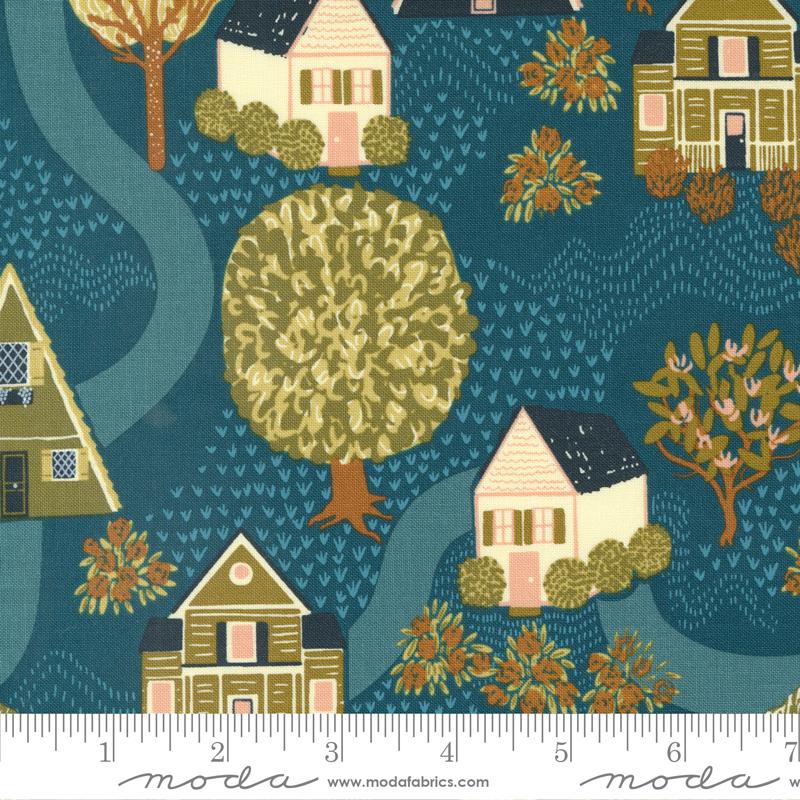 Quaint Cottage Lake - Street View Novelty Houses - Fabric
