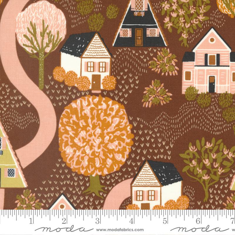 Quaint Cottage Mud - Street View Novelty Houses - Fabric
