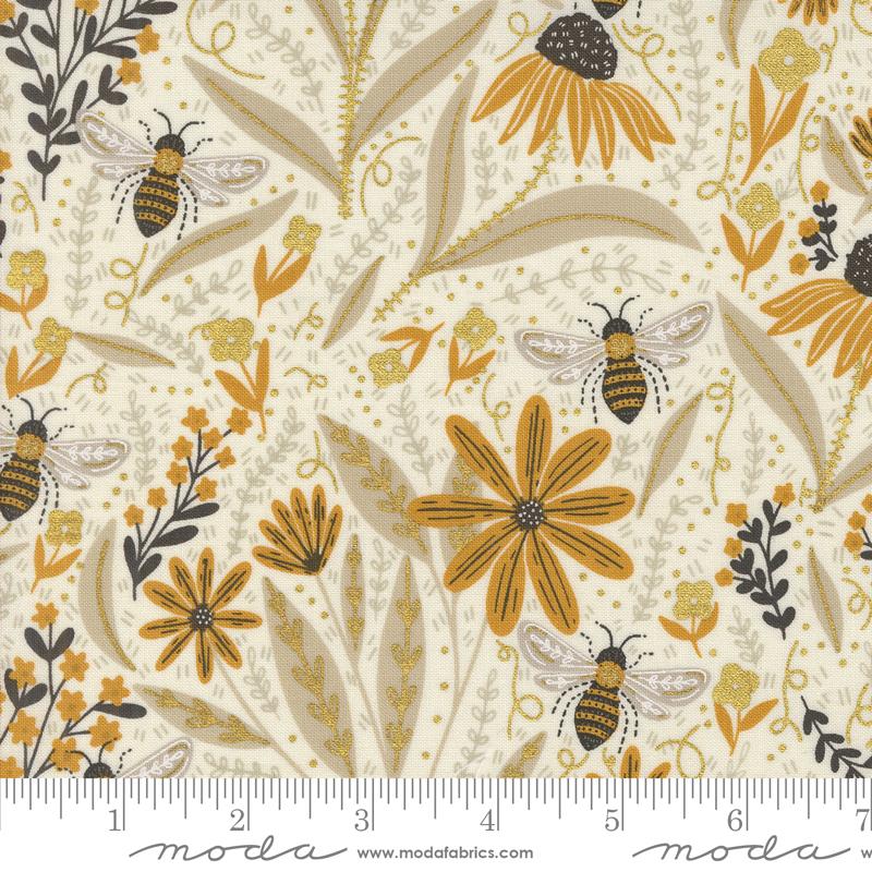 Bee Garden Metallic Porcelain - Quilt Fabric