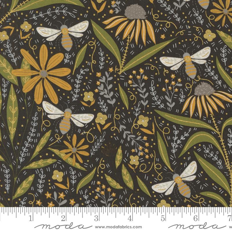 Bee Garden Metallic Black - Quilt Fabric