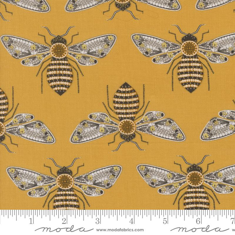 Bee Garden Bees - Metallic Honey - Quilt Fabric