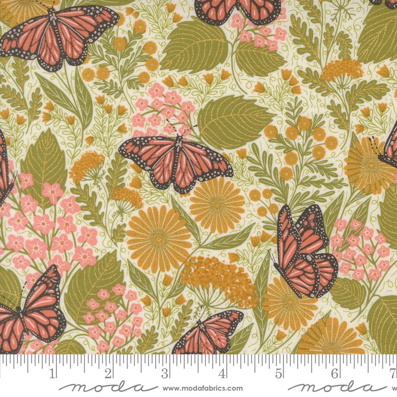 Bee Garden Butterfly - Metallic Porcelain - Quilt Fabric