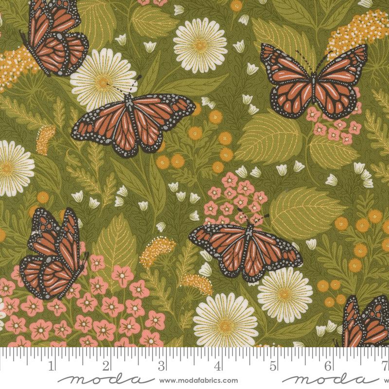 Bee Garden Butterfly - Metallic Ivy - Quilt Fabric