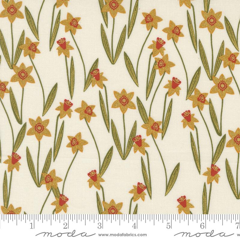 Bee Garden Daffodil - Metallic Porcelain - Quilt Fabric