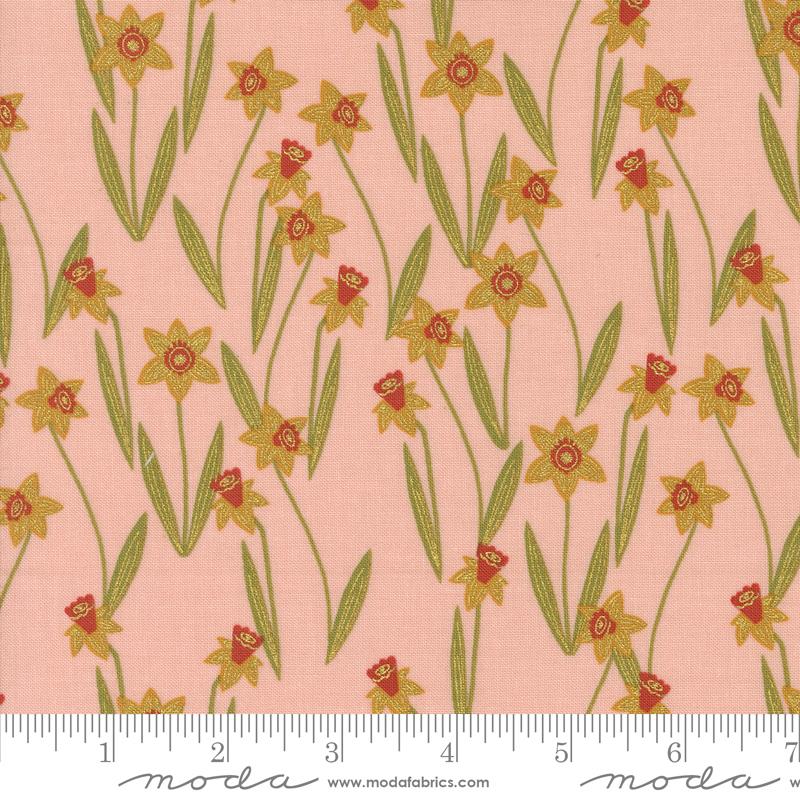 Bee Garden Daffodil - Metallic Rose - Quilt Fabric