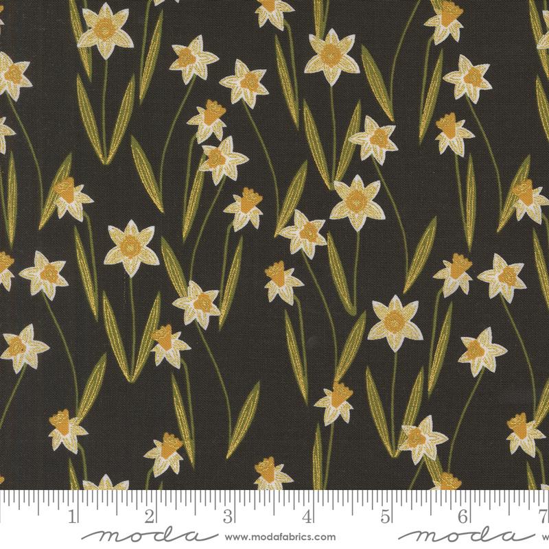 Bee Garden Daffodil - Metallic Black - Quilt Fabric