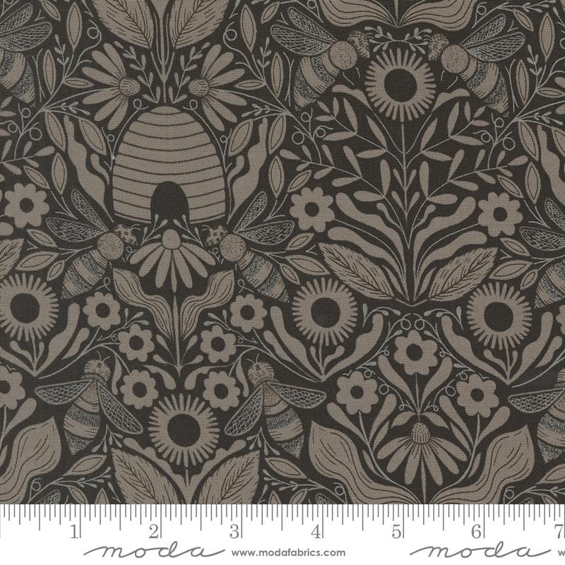 Bee Garden Damask - Black - Quilt Fabric