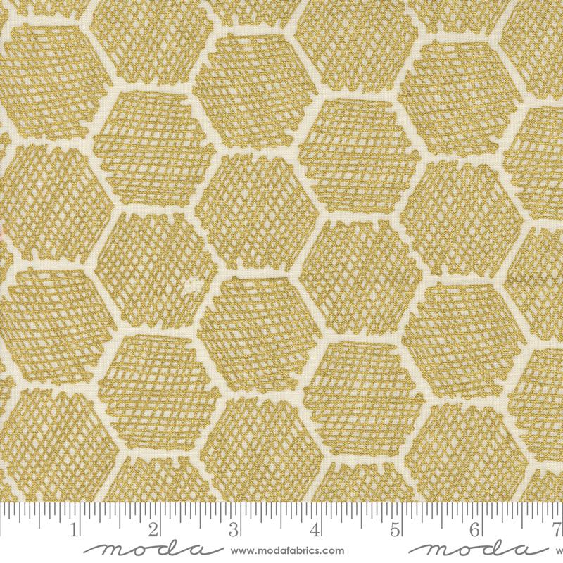 Bee Garden Honeycomb - Metallic Porcelain - Quilt Fabric