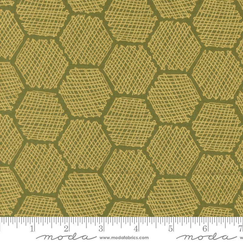 Bee Garden Honeycomb - Metallic Ivy - Quilt Fabric