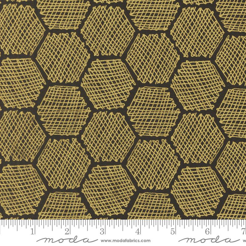 Bee Garden Honeycomb - Metallic Black - Quilt Fabric