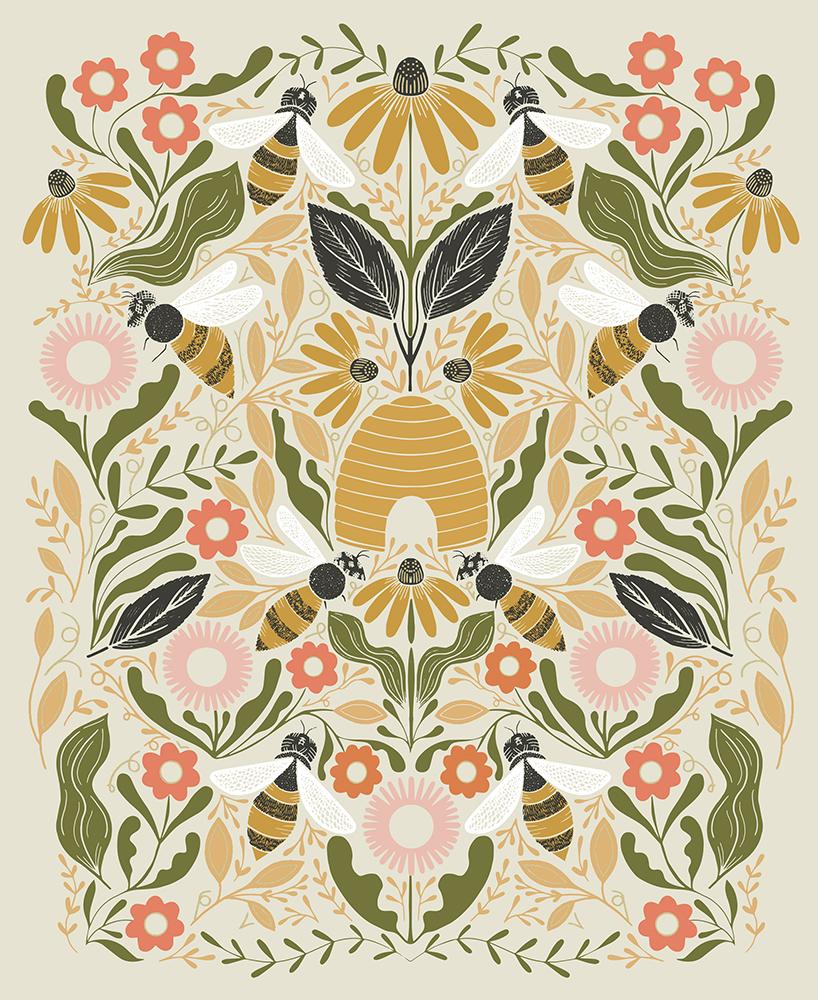 Bee Garden Metallic Porcelain - Panel