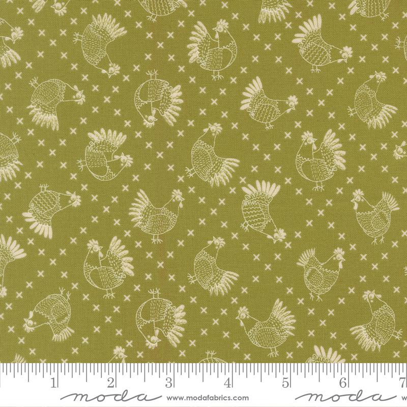 The Henhouse Chickens Grass - Quilt Fabric