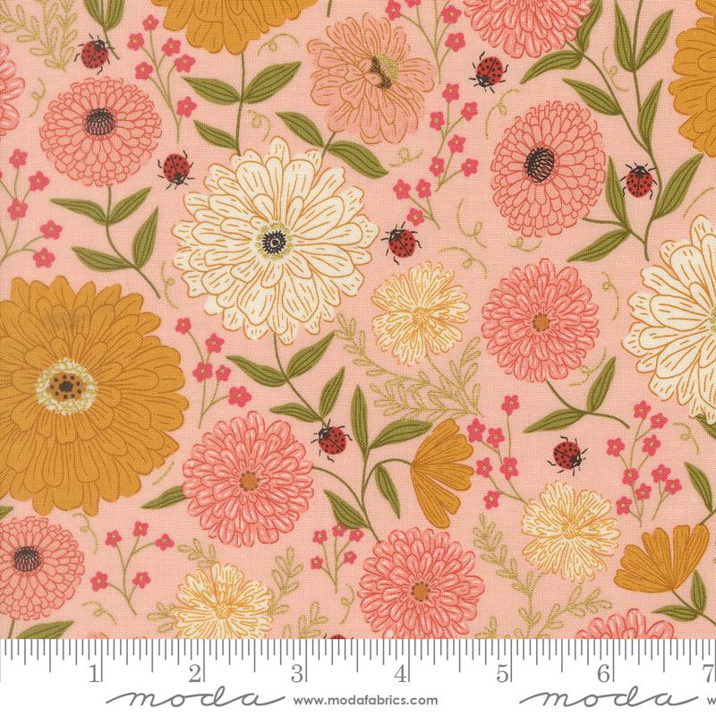 Ladybug Whimsy Blossom Pretty Pink - Quilt Fabric, zoomed in. Select this picture to zoom back out.
