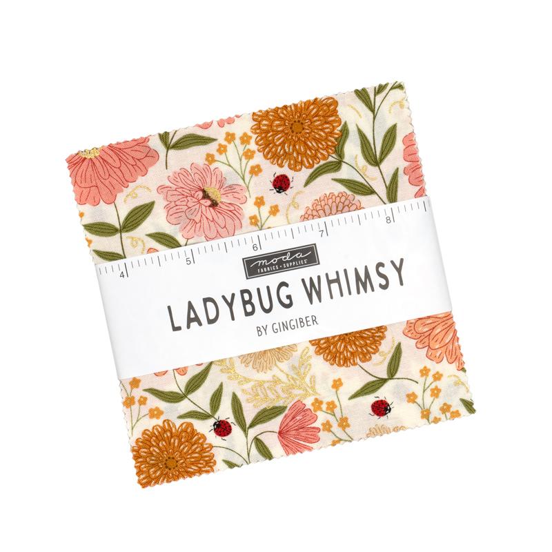 Ladybug Whimsy - Charm Pack, zoomed in. Select this picture to zoom back out.