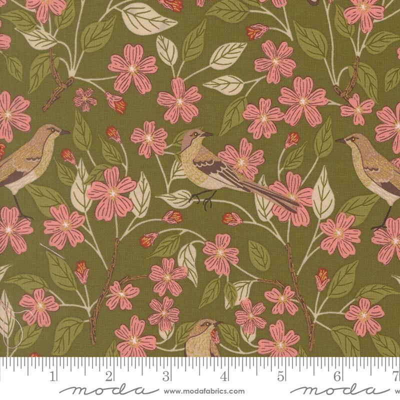 Ladybug Whimsy Birds Grass - Quilt Fabric, zoomed in. Select this picture to zoom back out.