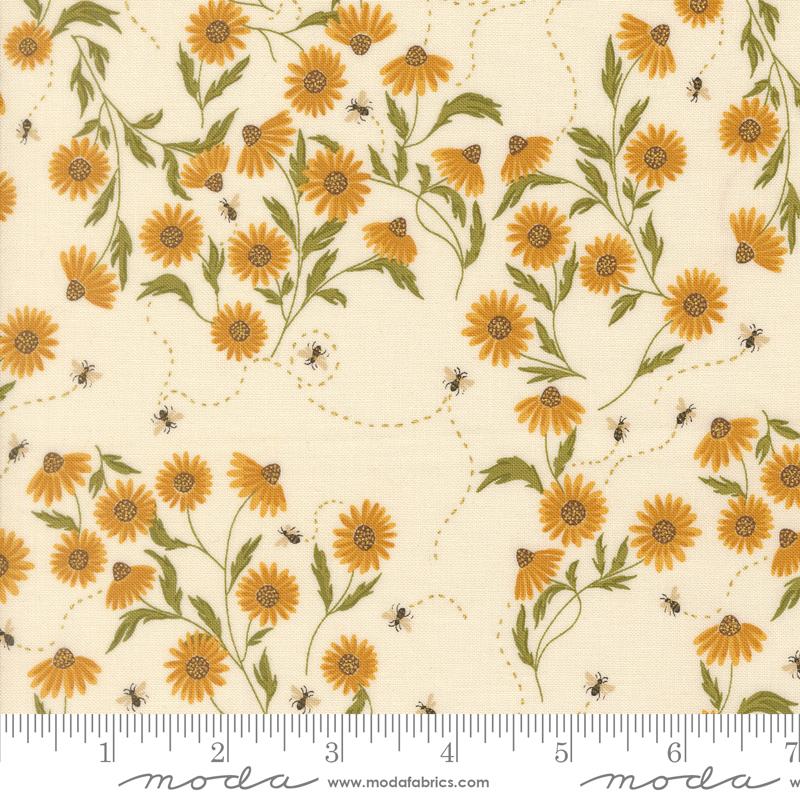 Ladybug Whimsy Sunflowers Eggshell - Quilt Fabric, zoomed in. Select this picture to zoom back out.