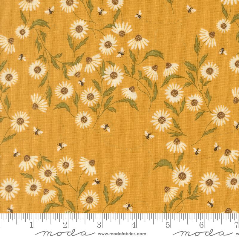 Ladybug Whimsy Sunflowers Golden - Quilt Fabric, zoomed in. Select this picture to zoom back out.