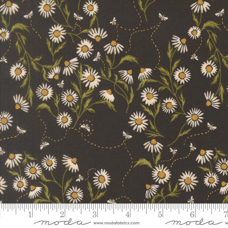 Ladybug Whimsy Sunflowers Midnight - Quilt Fabric, zoomed in. Select this picture to zoom back out.