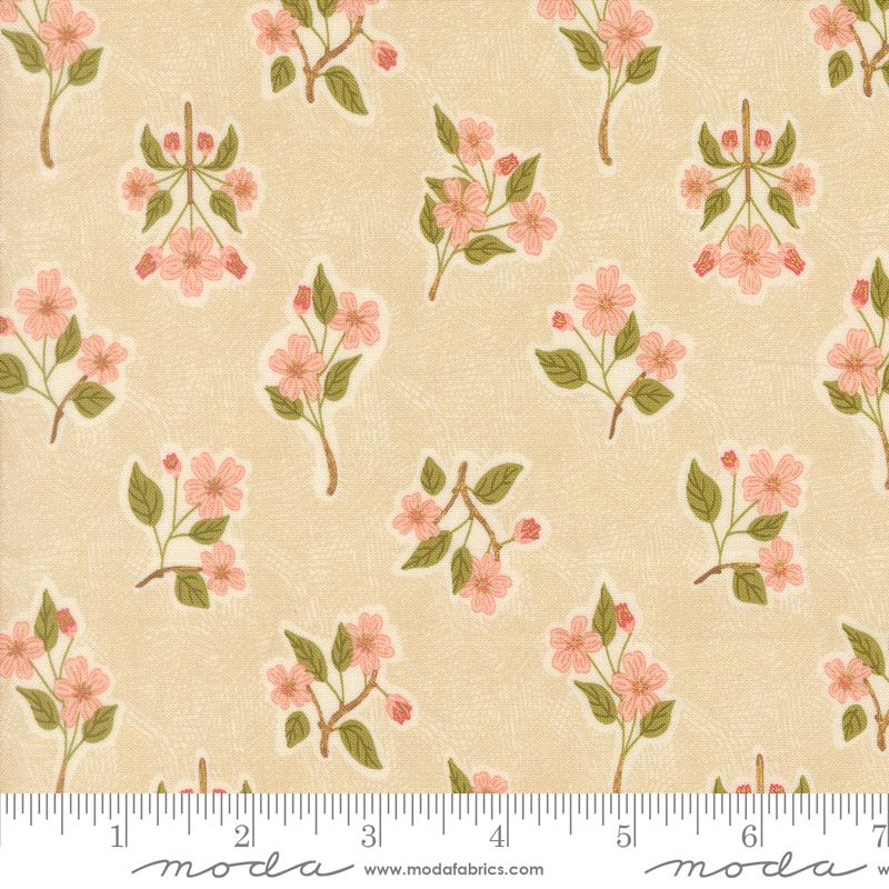 Ladybug Whimsy Flower Natural - Quilt Fabric, zoomed in. Select this picture to zoom back out.