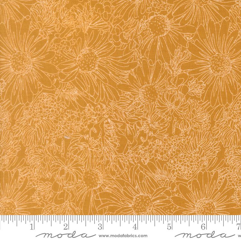 Ladybug Whimsy Sketchs Golden - Quilt Fabric, zoomed in. Select this picture to zoom back out.