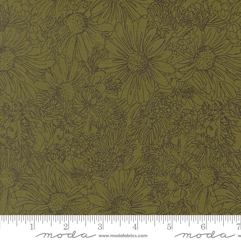 Ladybug Whimsy Sketch Grass - Quilt Fabric, zoomed in. Select this picture to zoom back out.