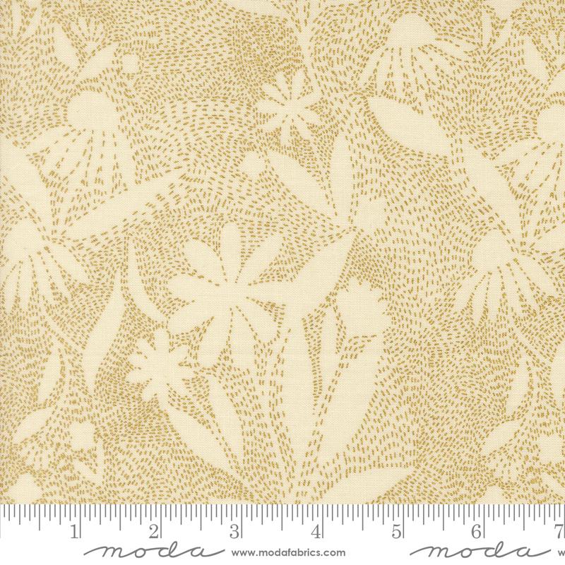Ladybug Whimsy Fronds Eggshell - Quilt Fabric, zoomed in. Select this picture to zoom back out.