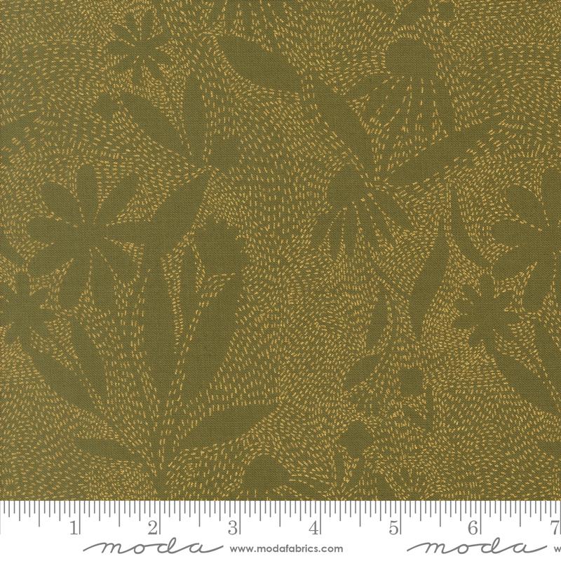Ladybug Whimsy Fronds Grass - Quilt Fabric, zoomed in. Select this picture to zoom back out.