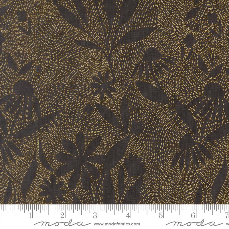 Ladybug Whimsy Fronds Midnight - Quilt Fabric, zoomed in. Select this picture to zoom back out.