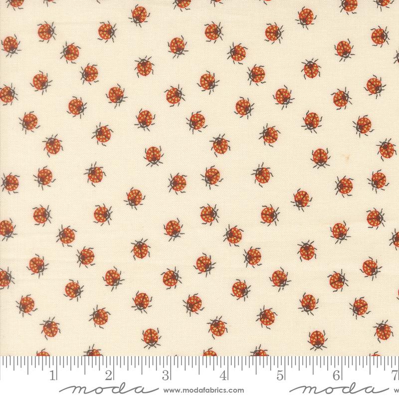 Ladybug Whimsy Bugs Eggshell - Quilt Fabric, zoomed in. Select this picture to zoom back out.