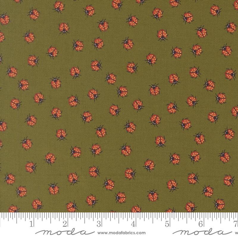 Ladybug Whimsy Bugs Grass - Quilt Fabric, zoomed in. Select this picture to zoom back out.