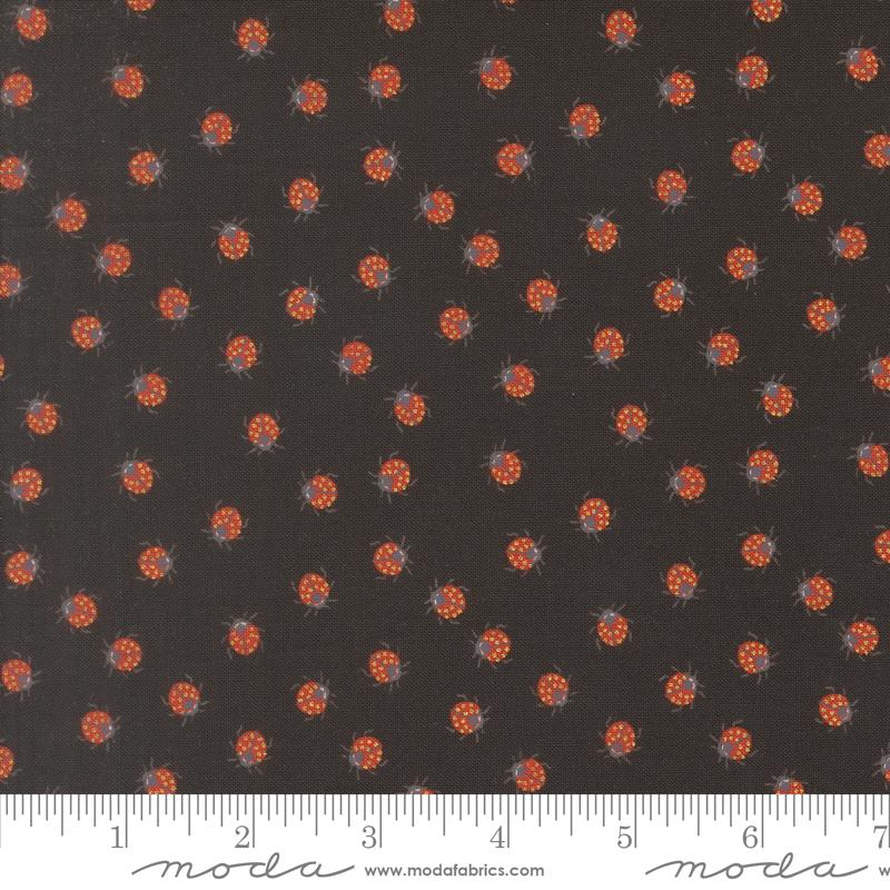 Ladybug Whimsy Bugs Midnight - Quilt Fabric, zoomed in. Select this picture to zoom back out.