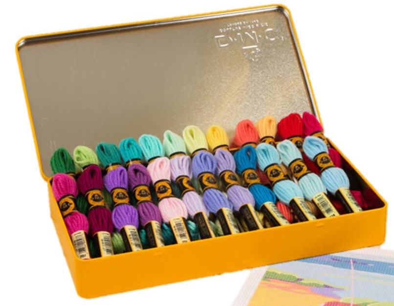 DMC Tapestry Wool Collector's Tin - 4 charts & 24 skeins