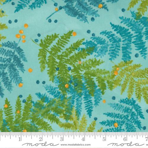 Carolina Lilies Aqua - Modern Floral Ferns - Quilt Fabric, zoomed in. Select this picture to zoom back out.