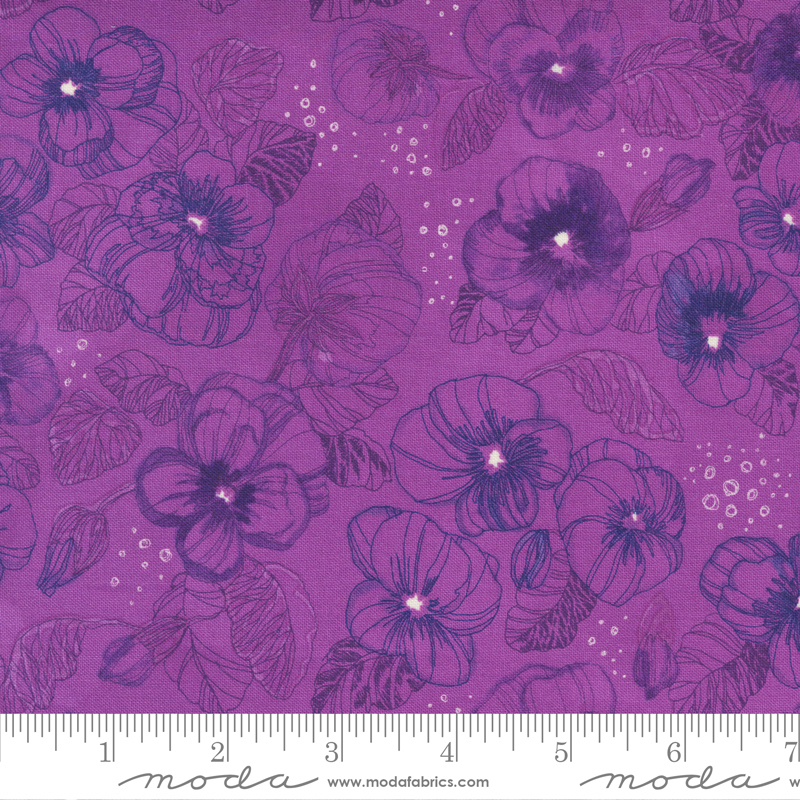 Pansys Posies Plum - Pansies Watercolor Lines - Quilt Fabric
