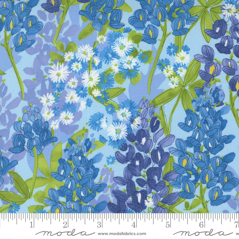 Wild Blossoms Mist - Bluebonnets - Quilt Fabric