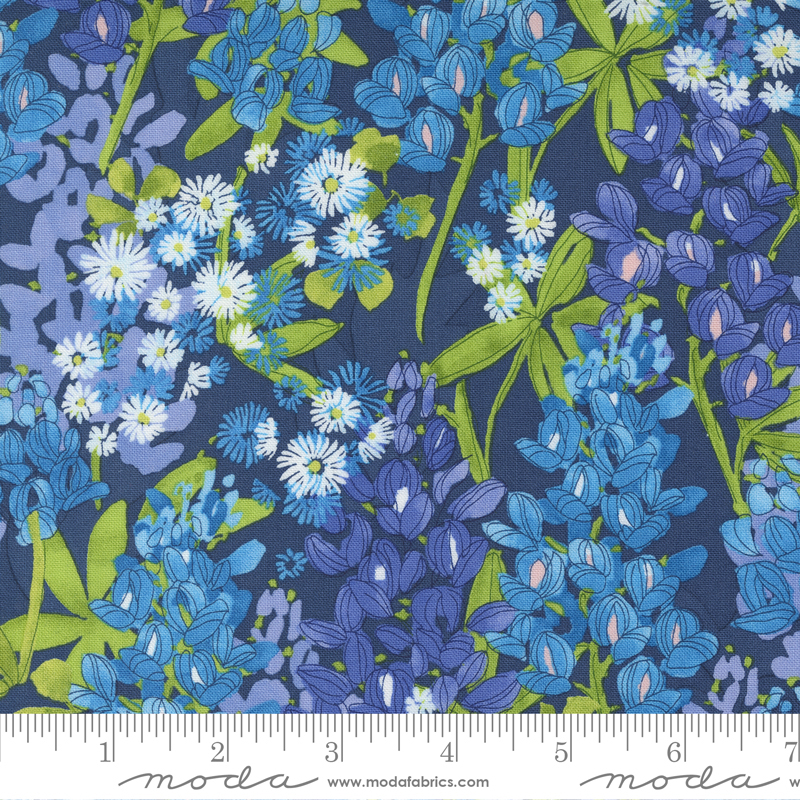 Wild Blossoms Navy - Bluebonnets - Quilt Fabric