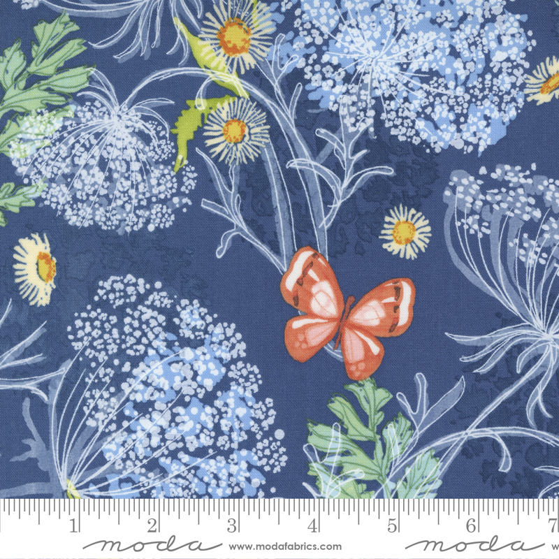 Wild Blossoms Navy - Queen Annes - Quilt Fabric