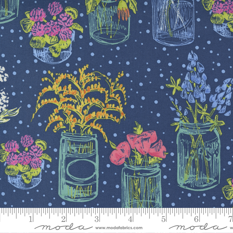 Wild Blossoms Navy - Canning Jars - Quilt Fabric