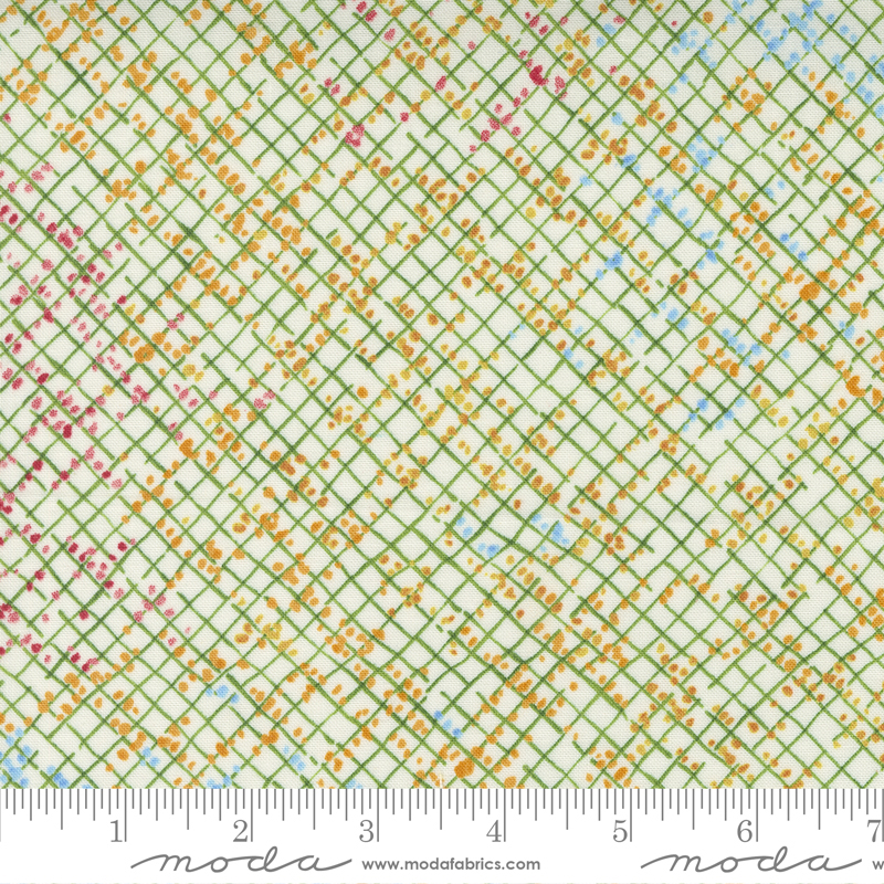 Wild Blossoms Cream - Blotted Graph Paper Check - Fabric