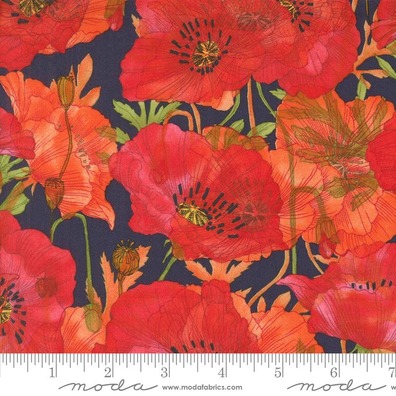 Superbloom Poppy Indigo - Quilt Fabric, zoomed in. Select this picture to zoom back out.