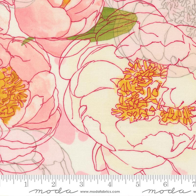 Darling Peony Flower Cream - Valentine Quilt Fabric