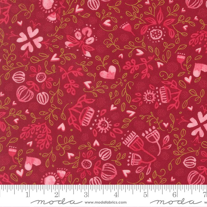 Darling Peony Floral Cranberry - Valentine Quilt Fabric