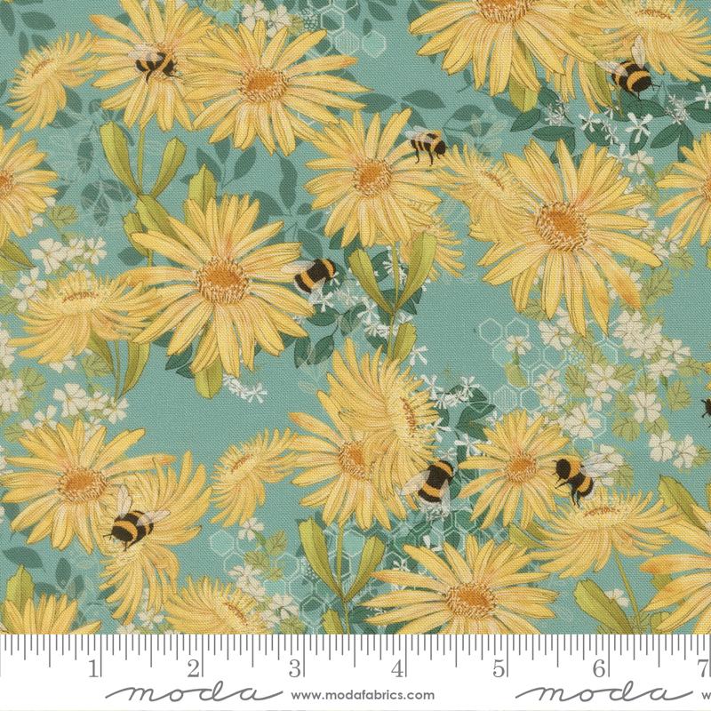 Pollinators Daisies Pond - Quilt Fabric, zoomed in. Select this picture to zoom back out.