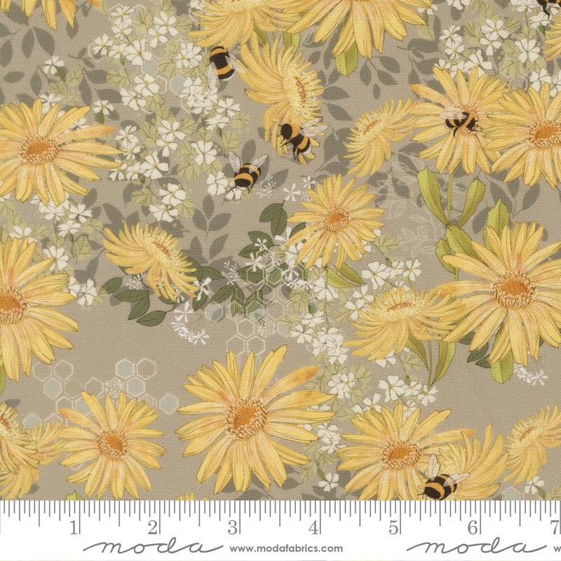 Pollinators Daisies Pebble - Quilt Fabric, zoomed in. Select this picture to zoom back out.