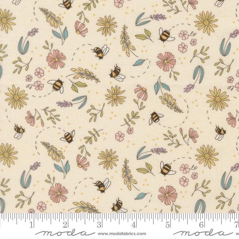 Pollinators Tiny Garden Cloud - Quilt Fabric, zoomed in. Select this picture to zoom back out.
