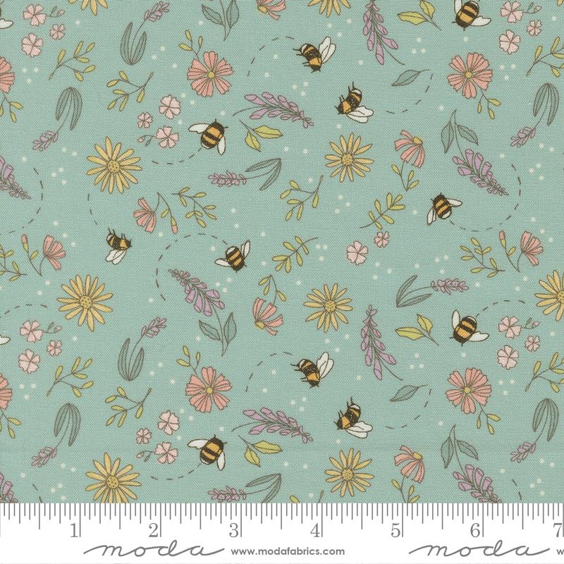 Pollinators Tiny Garden Stream - Quilt Fabric, zoomed in. Select this picture to zoom back out.