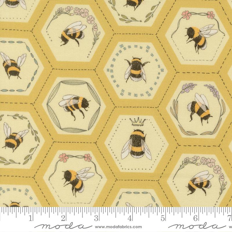Pollinators Honeycomb Honey - Quilt Fabric, zoomed in. Select this picture to zoom back out.