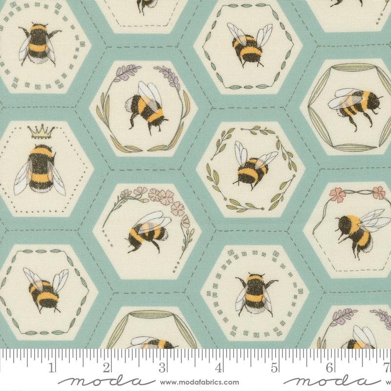 Pollinators Honeycomb Stream - Quilt Fabric, zoomed in. Select this picture to zoom back out.