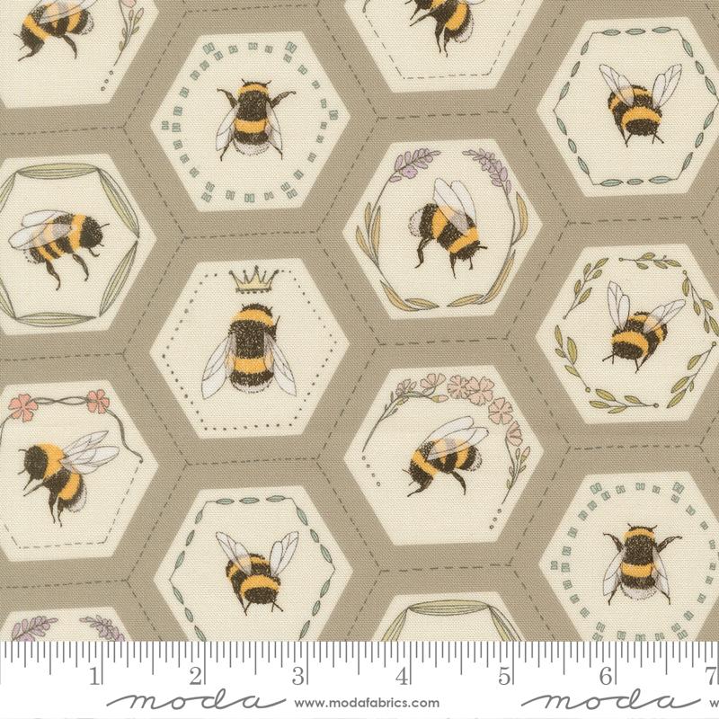 Pollinators Honeycomb Pebble - Quilt Fabric, zoomed in. Select this picture to zoom back out.