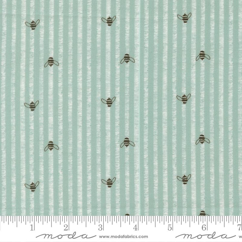 Pollinators Bee Stripes Stream - Quilt Fabric, zoomed in. Select this picture to zoom back out.
